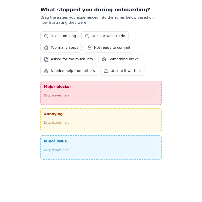 Onboarding PAIN POINTS preview